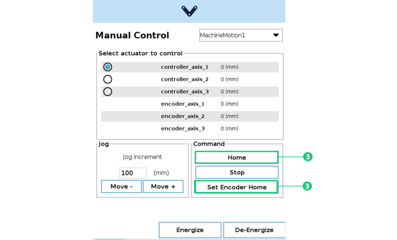 Figure 25: Click Home and Set Encoder Home when using the Move to Position command. Click Set Encoder Home for Relative Move.