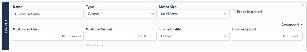 Figure 13: Custom actuator configuration