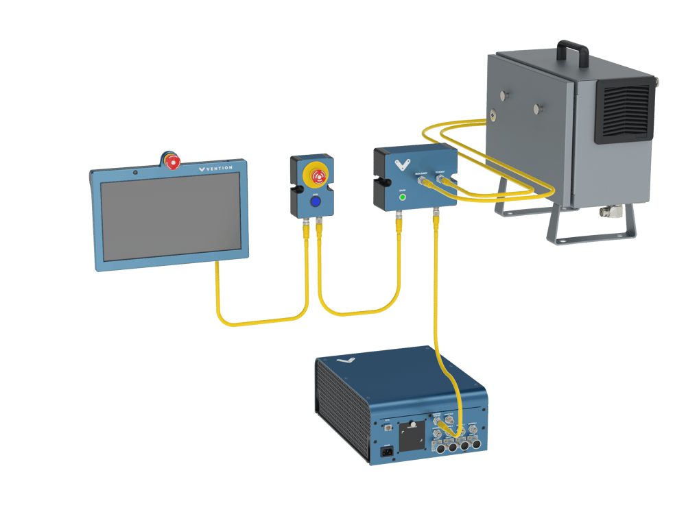 Figure 4: Robot Safety Module with Vention Pendant, E-Stop and Reset Module 2, Cobot Controller and MachineMotion 2