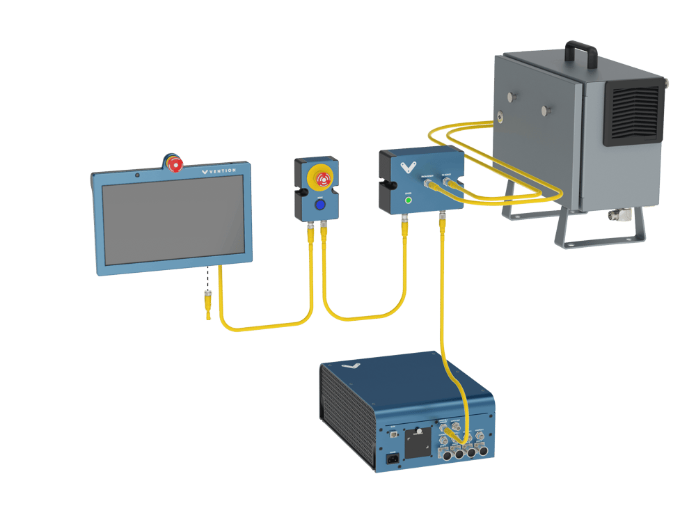 Figure 1: Robot Safety Module with Vention Pendant, E-Stop and Reset Module 2, Cobot Controller and MachineMotion 2