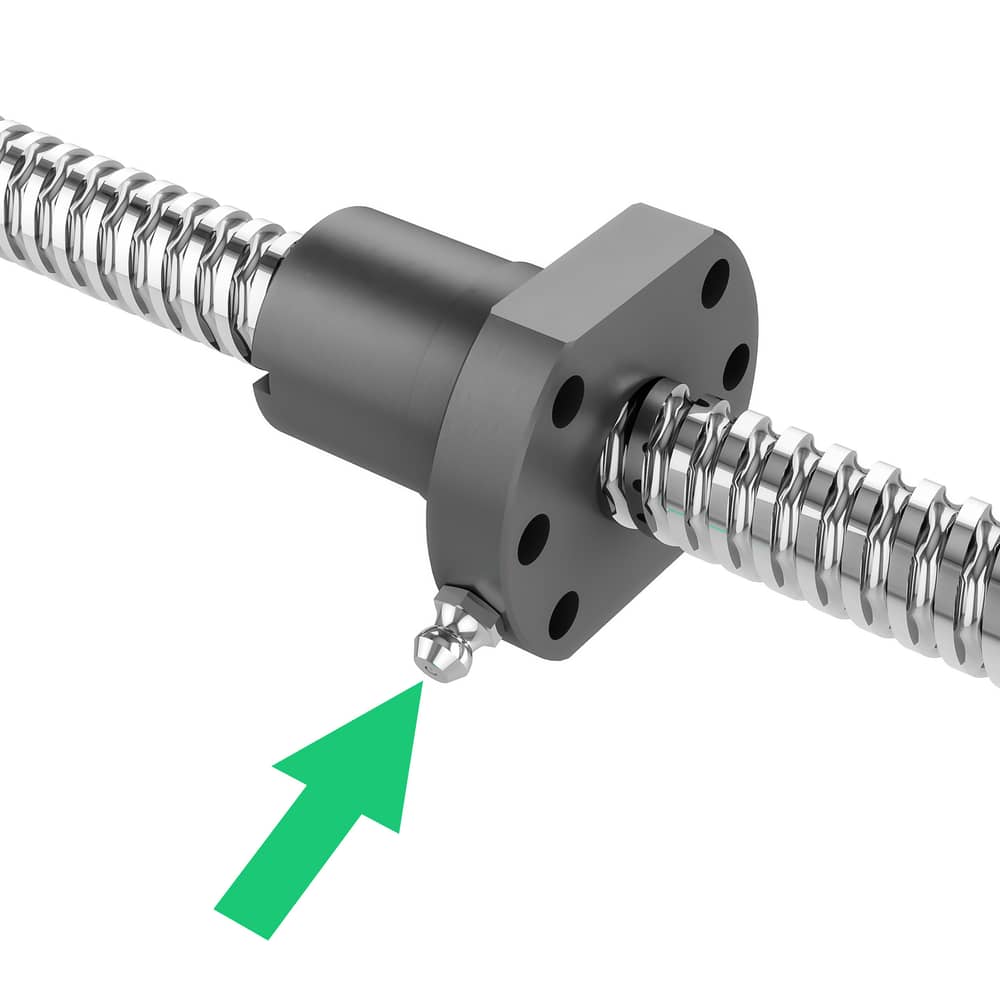 Figure 5: Green arrow indicates the Zerk fitting used for lubricating the ball nut.