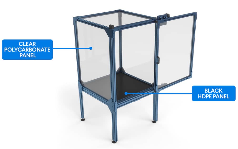 Enclosure with sliding doors.