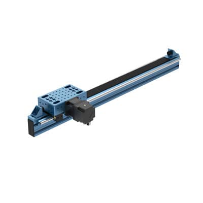 Figure 4: View of the belt rack actuator mounted on linear bearings, MO-LM-014-XXXX and MO-LM-010-0001.